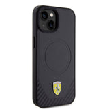 Apple iPhone 15 Kılıf Ferrari Orjinal Lisanslı M-safe Şarj Özellikli Metal Logolu PU Karbon Kapak