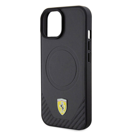 Apple iPhone 15 Kılıf Ferrari Orjinal Lisanslı M-safe Şarj Özellikli Metal Logolu PU Karbon Kapak