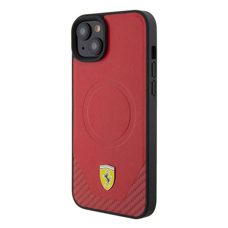 Apple iPhone 15 Kılıf Ferrari Orjinal Lisanslı M-safe Şarj Özellikli Metal Logolu PU Karbon Kapak
