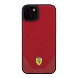 Apple iPhone 15 Kılıf Ferrari Orjinal Lisanslı M-safe Şarj Özellikli Metal Logolu PU Karbon Kapak