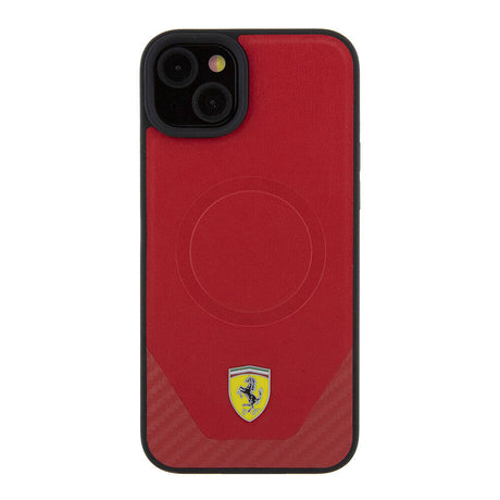 Apple iPhone 15 Kılıf Ferrari Orjinal Lisanslı M-safe Şarj Özellikli Metal Logolu PU Karbon Kapak