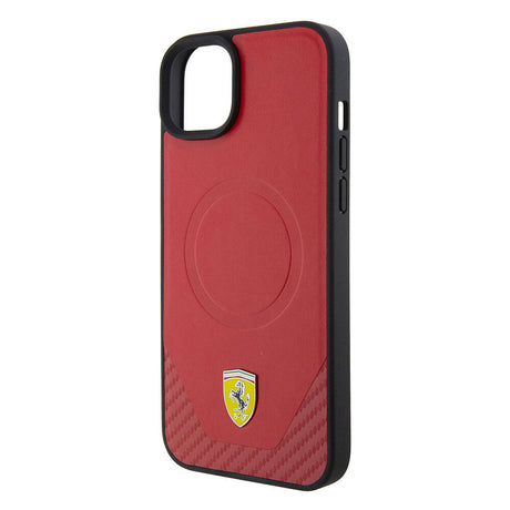 Apple iPhone 15 Kılıf Ferrari Orjinal Lisanslı M-safe Şarj Özellikli Metal Logolu PU Karbon Kapak