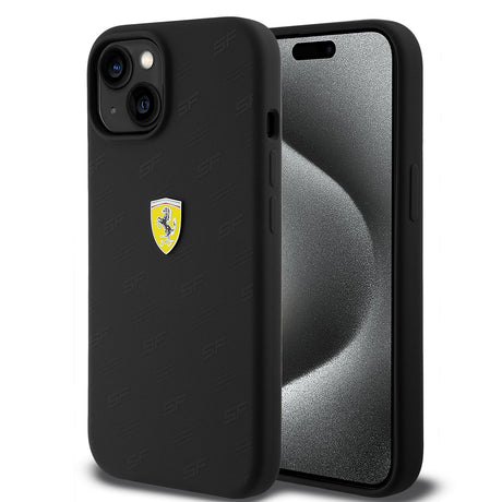 Apple iPhone 15 Kılıf Ferrari Orjinal Lisanslı Metal Logolu SF Yazılı Kapak
