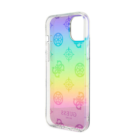 Apple iPhone 15 Kılıf Guess Orjinal Lisanslı Desenli Yazı Logolu Askı İpli Holografik Glitter Peony Kapak
