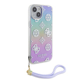 Apple iPhone 15 Kılıf Guess Orjinal Lisanslı Desenli Yazı Logolu Askı İpli Holografik Glitter Peony Kapak