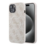 Apple iPhone 15 Kılıf Guess Orjinal Lisanslı M-safe Kabartmalı 4G Desenli Yazı Logolu Kapak