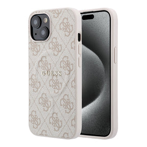 Apple iPhone 15 Kılıf Guess Orjinal Lisanslı M-safe Kabartmalı 4G Desenli Yazı Logolu Kapak