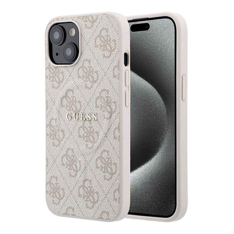 Apple iPhone 15 Kılıf Guess Orjinal Lisanslı M-safe Kabartmalı 4G Desenli Yazı Logolu Kapak