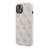Apple iPhone 15 Kılıf Guess Orjinal Lisanslı M-safe Kabartmalı 4G Desenli Yazı Logolu Kapak