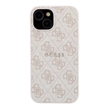 Apple iPhone 15 Kılıf Guess Orjinal Lisanslı M-safe Kabartmalı 4G Desenli Yazı Logolu Kapak