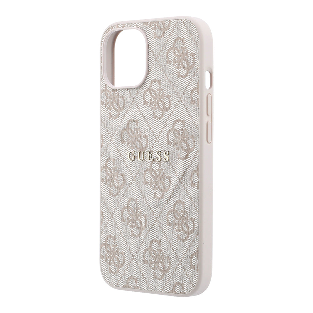 Apple iPhone 15 Kılıf Guess Orjinal Lisanslı M-safe Kabartmalı 4G Desenli Yazı Logolu Kapak