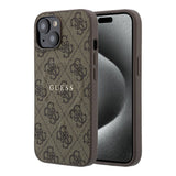 Apple iPhone 15 Kılıf Guess Orjinal Lisanslı M-safe Kabartmalı 4G Desenli Yazı Logolu Kapak