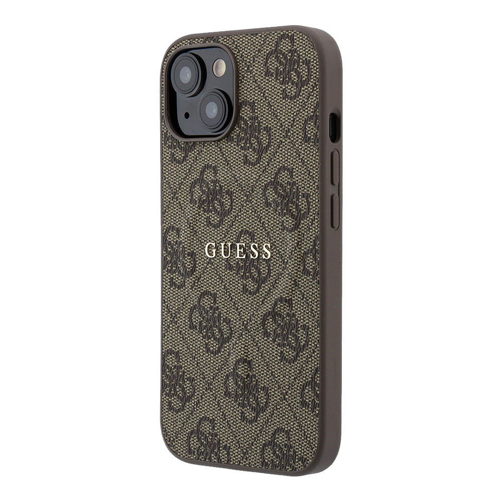 Apple iPhone 15 Kılıf Guess Orjinal Lisanslı M-safe Kabartmalı 4G Desenli Yazı Logolu Kapak