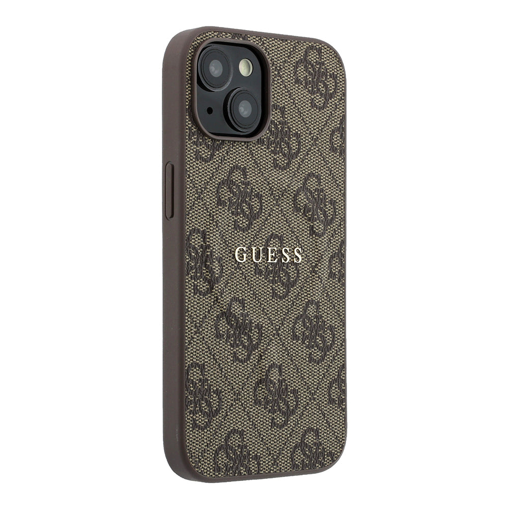 Apple iPhone 15 Kılıf Guess Orjinal Lisanslı M-safe Kabartmalı 4G Desenli Yazı Logolu Kapak