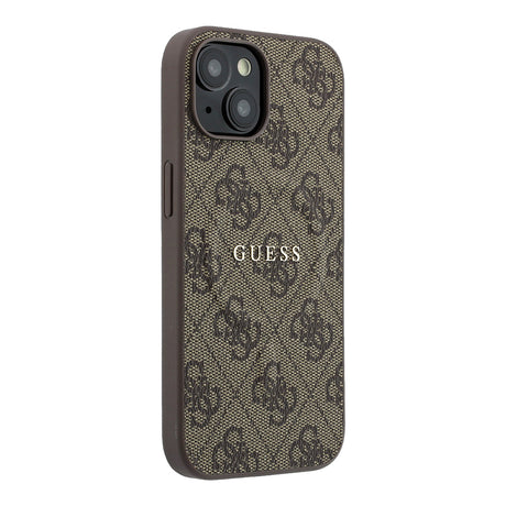 Apple iPhone 15 Kılıf Guess Orjinal Lisanslı M-safe Kabartmalı 4G Desenli Yazı Logolu Kapak