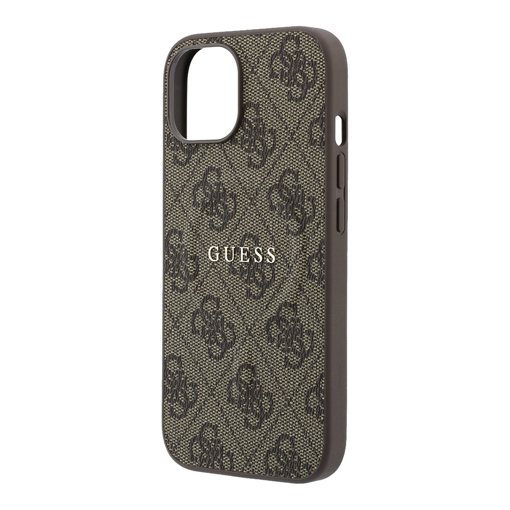 Apple iPhone 15 Kılıf Guess Orjinal Lisanslı M-safe Kabartmalı 4G Desenli Yazı Logolu Kapak