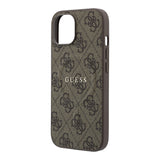 Apple iPhone 15 Kılıf Guess Orjinal Lisanslı M-safe Kabartmalı 4G Desenli Yazı Logolu Kapak