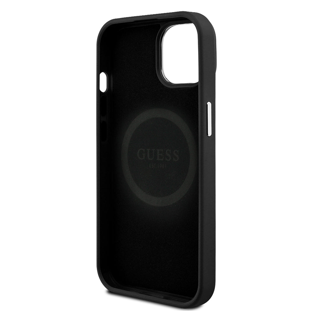 Apple iPhone 15 Kılıf Guess Orjinal Lisanslı M-safe Şarj Özellikli Grained Triangle Kapak