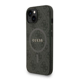 Apple iPhone 15 Kılıf Guess Orjinal Lisanslı M-safe Şarj Özellikli PU Deri Bilek Askı İpli Yazı Logolu Kapak
