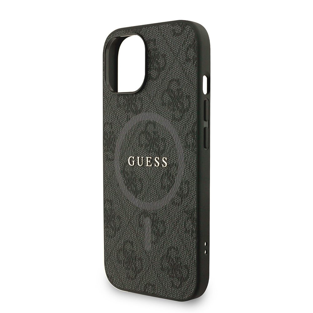 Apple iPhone 15 Kılıf Guess Orjinal Lisanslı M-safe Şarj Özellikli PU Deri Bilek Askı İpli Yazı Logolu Kapak