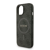 Apple iPhone 15 Kılıf Guess Orjinal Lisanslı M-safe Şarj Özellikli PU Deri Bilek Askı İpli Yazı Logolu Kapak