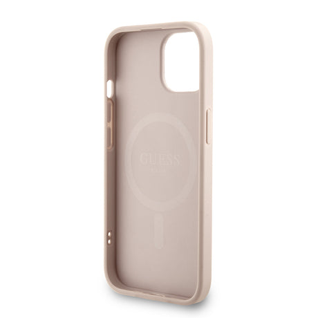 Apple iPhone 15 Kılıf Guess Orjinal Lisanslı M-safe Şarj Özellikli PU Deri Bilek Askı İpli Yazı Logolu Kapak