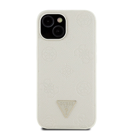 Apple iPhone 15 Kılıf Guess Orjinal Lisanslı M-safe Şarj Özellikli Sıcak Baskılı Üçgen Logolu PU Deri Peony Kapak
