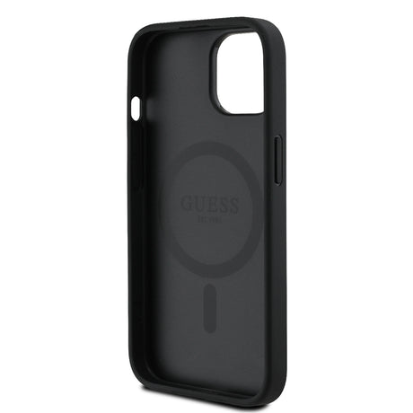 Apple iPhone 15 Kılıf Guess Orjinal Lisanslı M-safe Şarj Özellikli Sıcak Baskılı Üçgen Logolu PU Deri Peony Kapak