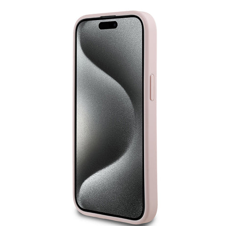Apple iPhone 15 Kılıf Guess Orjinal Lisanslı M-safe Şarj Özellikli Sıcak Baskılı Üçgen Logolu PU Deri Peony Kapak