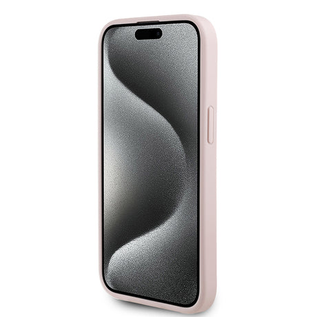 Apple iPhone 15 Kılıf Guess Orjinal Lisanslı M-safe Şarj Özellikli Taneli Çiçek Tasarımlı Metal Yazı Logolu Kapak