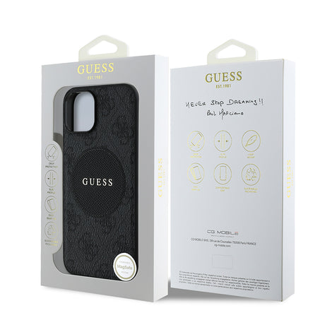 Apple iPhone 15 Kılıf Guess Orjinal Lisanslı M-safe Şarj Özellikli Yazı Logolu Circle Classic Kapak