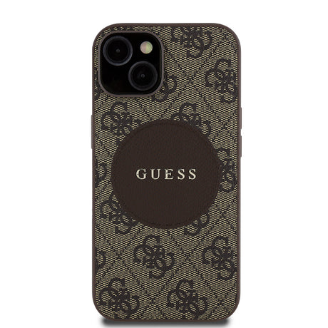 Apple iPhone 15 Kılıf Guess Orjinal Lisanslı M-safe Şarj Özellikli Yazı Logolu Circle Classic Kapak