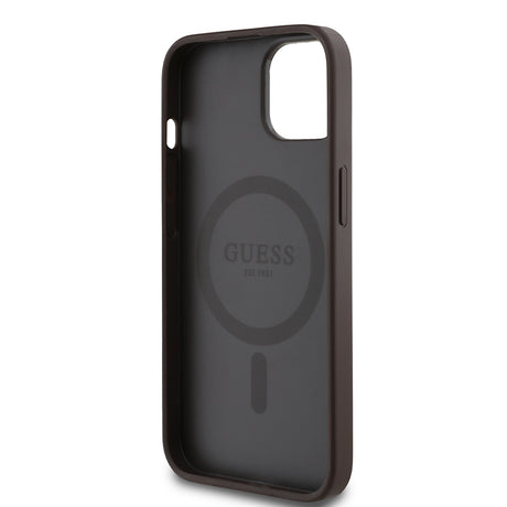 Apple iPhone 15 Kılıf Guess Orjinal Lisanslı M-safe Şarj Özellikli Yazı Logolu Circle Classic Kapak