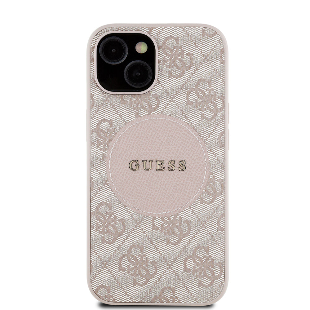 Apple iPhone 15 Kılıf Guess Orjinal Lisanslı M-safe Şarj Özellikli Yazı Logolu Circle Classic Kapak
