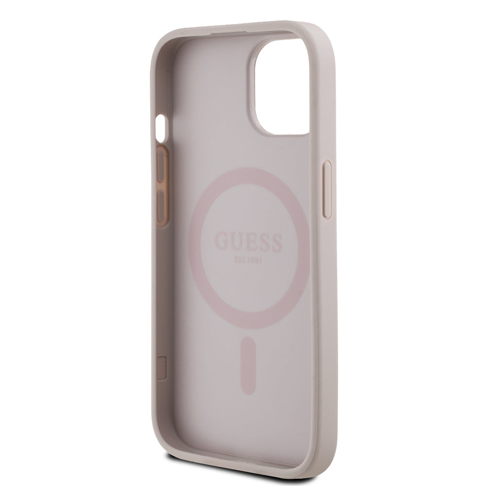 Apple iPhone 15 Kılıf Guess Orjinal Lisanslı M-safe Şarj Özellikli Yazı Logolu Circle Classic Kapak