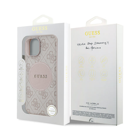Apple iPhone 15 Kılıf Guess Orjinal Lisanslı M-safe Şarj Özellikli Yazı Logolu Circle Classic Kapak