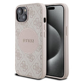 Apple iPhone 15 Kılıf Guess Orjinal Lisanslı M-safe Şarj Özellikli Yazı Logolu Circle Classic Kapak