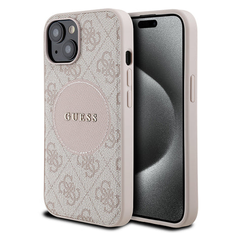 Apple iPhone 15 Kılıf Guess Orjinal Lisanslı M-safe Şarj Özellikli Yazı Logolu Circle Classic Kapak