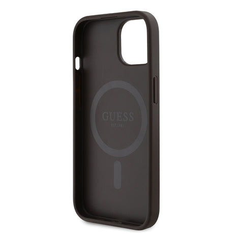 Apple iPhone 15 Kılıf Guess Orjinal Lisanslı M-safe Şarj Özellikli 4G Desen Yazı Logolu Kapak