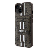 Apple iPhone 15 Kılıf Guess Orjinal Lisanslı M-safe Şarj Özellikli 4G Desenli Çizgili Kartlıklı Kapak