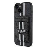 Apple iPhone 15 Kılıf Guess Orjinal Lisanslı M-safe Şarj Özellikli 4G Desenli Çizgili Kartlıklı Kapak