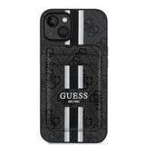 Apple iPhone 15 Kılıf Guess Orjinal Lisanslı M-safe Şarj Özellikli 4G Desenli Çizgili Kartlıklı Kapak