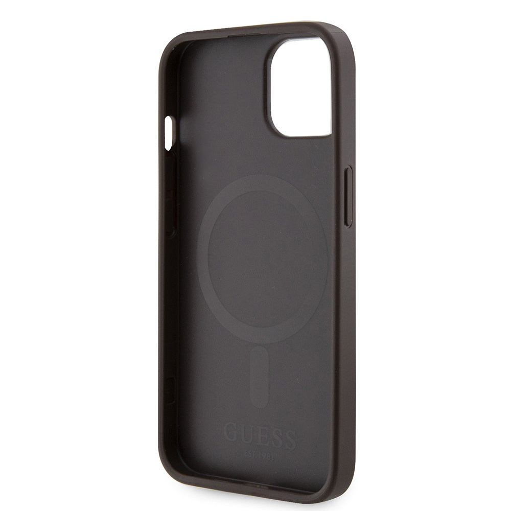 Apple iPhone 15 Kılıf Guess Orjinal Lisanslı M-safe Şarj Özellikli 4G Şerit Tasarımlı Printed Kapak