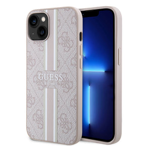 Apple iPhone 15 Kılıf Guess Orjinal Lisanslı M-safe Şarj Özellikli 4G Şerit Tasarımlı Printed Kapak