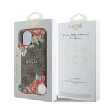 Apple iPhone 15 Kılıf Guess Orjinal Lisanslı M-safe Şarj Özellikli Gül Baskılı 4G Desenli Yazı Logolu Kapak