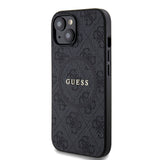 Apple iPhone 15 Kılıf Guess Orjinal Lisanslı M-safe Şarj Özellikli PU Halkalı 4G Desenli Yazı Logolu Kapak