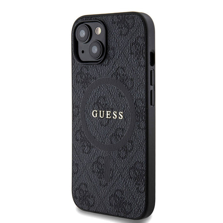 Apple iPhone 15 Kılıf Guess Orjinal Lisanslı M-safe Şarj Özellikli PU Halkalı 4G Desenli Yazı Logolu Kapak