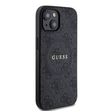 Apple iPhone 15 Kılıf Guess Orjinal Lisanslı M-safe Şarj Özellikli PU Halkalı 4G Desenli Yazı Logolu Kapak