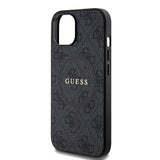 Apple iPhone 15 Kılıf Guess Orjinal Lisanslı M-safe Şarj Özellikli PU Halkalı 4G Desenli Yazı Logolu Kapak