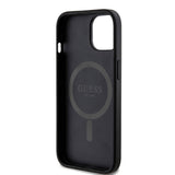 Apple iPhone 15 Kılıf Guess Orjinal Lisanslı M-safe Şarj Özellikli PU Halkalı 4G Desenli Yazı Logolu Kapak